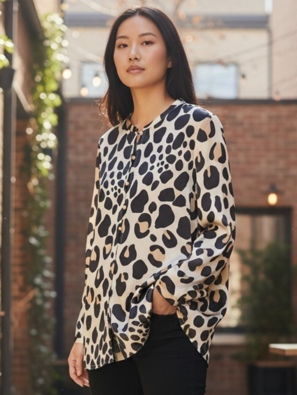 Laura Ashley Silk Black and Cream Animal Spot Blouse